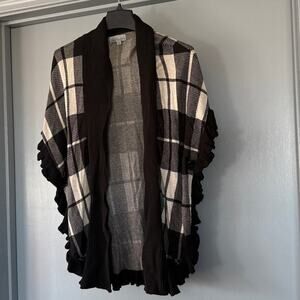 Joseph A. Women's Black White Plaid Open Cardigan Shrug Ruffles Coquette sz M
